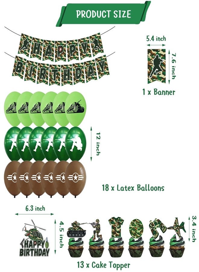 OULUN Army Military Theme Banner Set,Army Soldier Birthday Party Decorations, Camo Hero Theme, Balloons, Banner, Cupcake Toppers Green Camouflage Decorations for Military Soldier Themed Party - Image 2